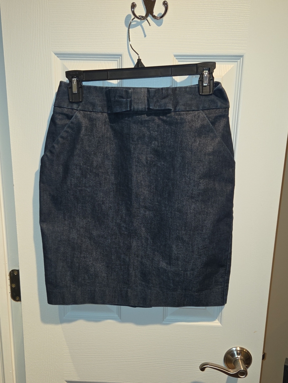 Halogen Dark Blue Denim Pencil Skirt with Waist Bow